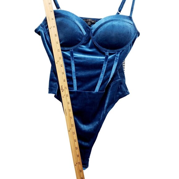 Blue Velvet Bodysuit With Adjustable Straps & Snap Closure - Size M Haute Monde - Picture 10 of 13